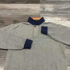 Orvis Gray Blue Orange‎ Mens M 1/4 Zip Snap Mock Neck Pullover Signature Sweater